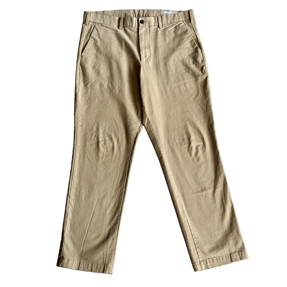 GAP Straight Khaki Pants Men's 36x32 Tan Stretch Chino Casual Cotton